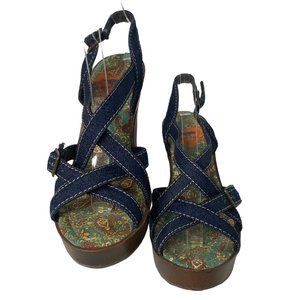 ROCKET DOG BUTTERFLY DENIM CANVAS OPEN TOE HEEL SANDALS COLOR DARK DENIM SIZE 7